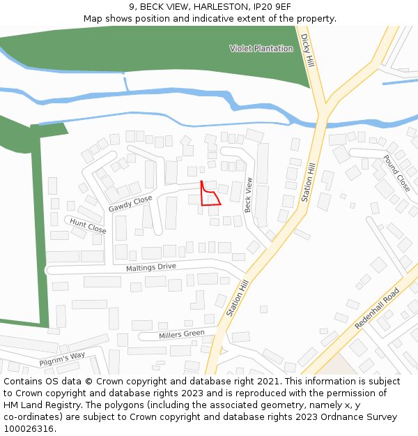 9, BECK VIEW, HARLESTON, IP20 9EF: Location map and indicative extent of plot