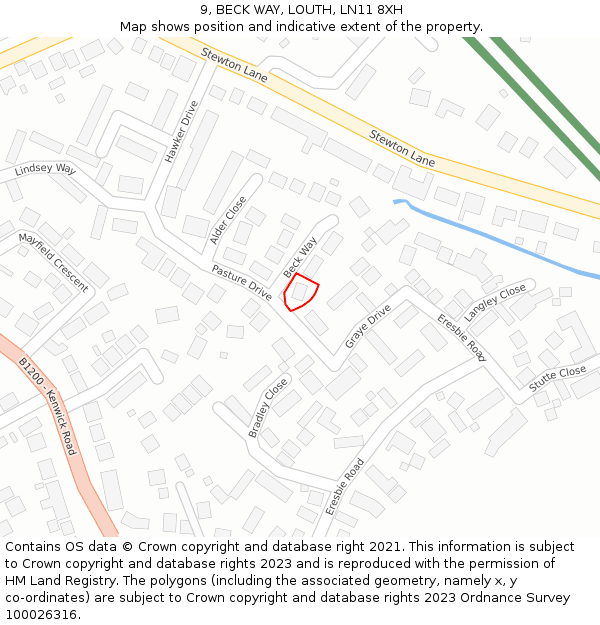 9, BECK WAY, LOUTH, LN11 8XH: Location map and indicative extent of plot