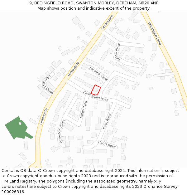 9, BEDINGFIELD ROAD, SWANTON MORLEY, DEREHAM, NR20 4NF: Location map and indicative extent of plot