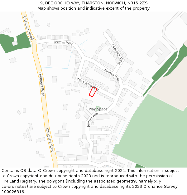 9, BEE ORCHID WAY, THARSTON, NORWICH, NR15 2ZS: Location map and indicative extent of plot