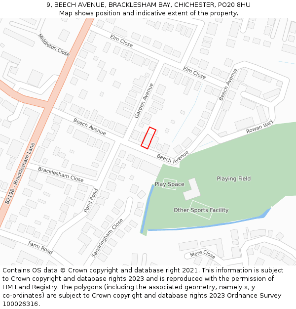 9, BEECH AVENUE, BRACKLESHAM BAY, CHICHESTER, PO20 8HU: Location map and indicative extent of plot