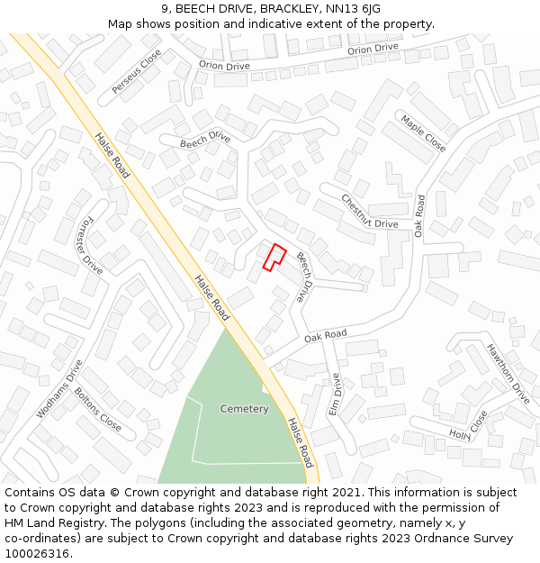 9, BEECH DRIVE, BRACKLEY, NN13 6JG: Location map and indicative extent of plot