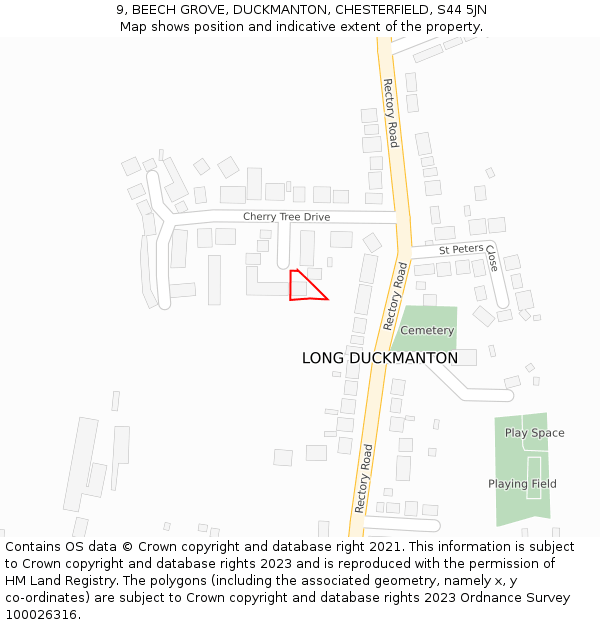 9, BEECH GROVE, DUCKMANTON, CHESTERFIELD, S44 5JN: Location map and indicative extent of plot