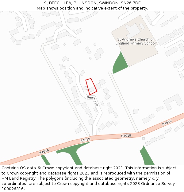 9, BEECH LEA, BLUNSDON, SWINDON, SN26 7DE: Location map and indicative extent of plot