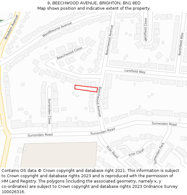 9, BEECHWOOD AVENUE, BRIGHTON, BN1 8ED: Location map and indicative extent of plot