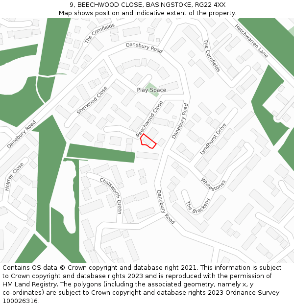 9, BEECHWOOD CLOSE, BASINGSTOKE, RG22 4XX: Location map and indicative extent of plot