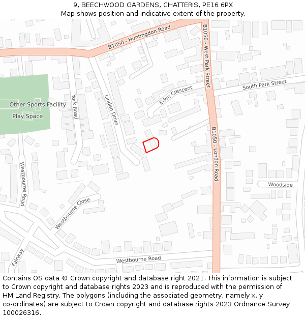 9, BEECHWOOD GARDENS, CHATTERIS, PE16 6PX: Location map and indicative extent of plot