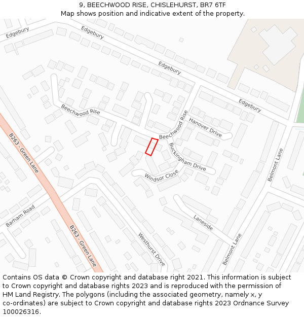 9, BEECHWOOD RISE, CHISLEHURST, BR7 6TF: Location map and indicative extent of plot