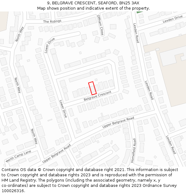 9, BELGRAVE CRESCENT, SEAFORD, BN25 3AX: Location map and indicative extent of plot