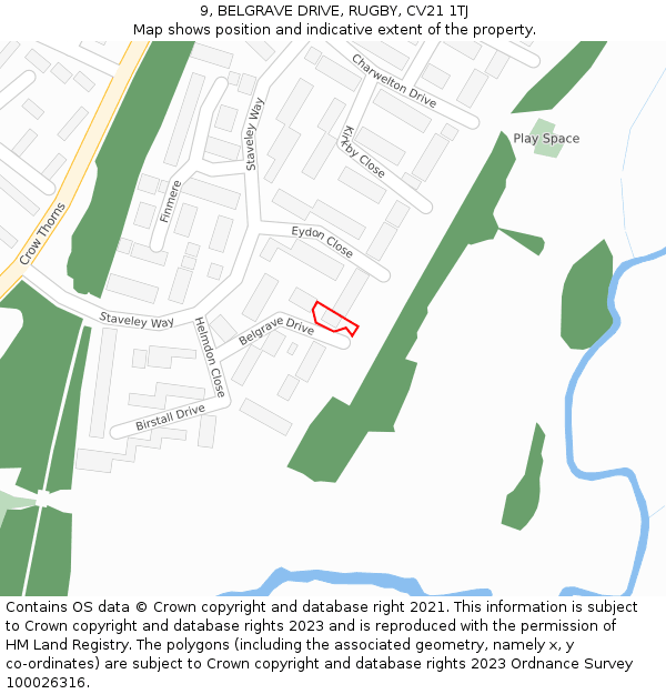 9, BELGRAVE DRIVE, RUGBY, CV21 1TJ: Location map and indicative extent of plot