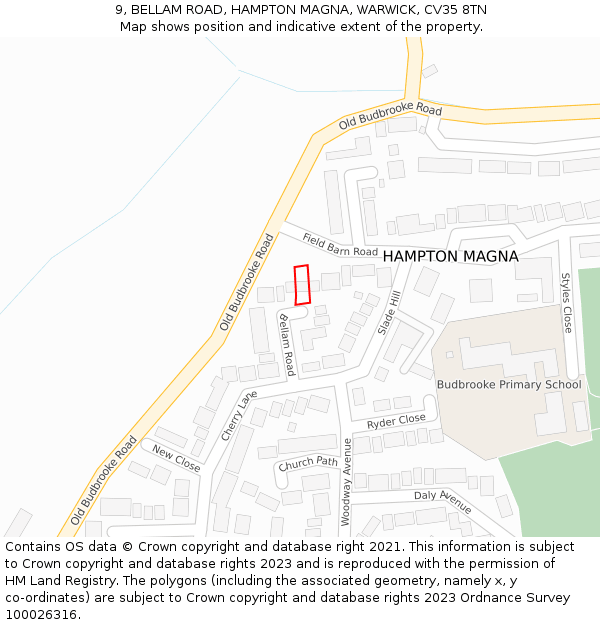 9, BELLAM ROAD, HAMPTON MAGNA, WARWICK, CV35 8TN: Location map and indicative extent of plot