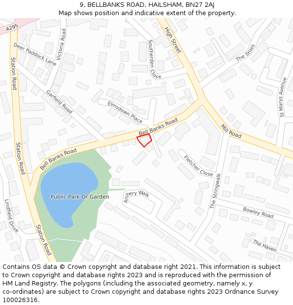 9, BELLBANKS ROAD, HAILSHAM, BN27 2AJ: Location map and indicative extent of plot