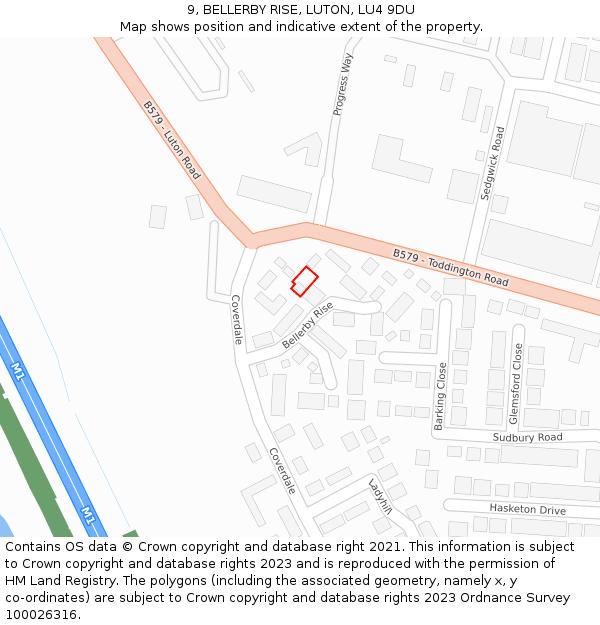 9, BELLERBY RISE, LUTON, LU4 9DU: Location map and indicative extent of plot