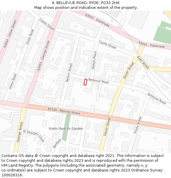 9, BELLEVUE ROAD, RYDE, PO33 2HA: Location map and indicative extent of plot