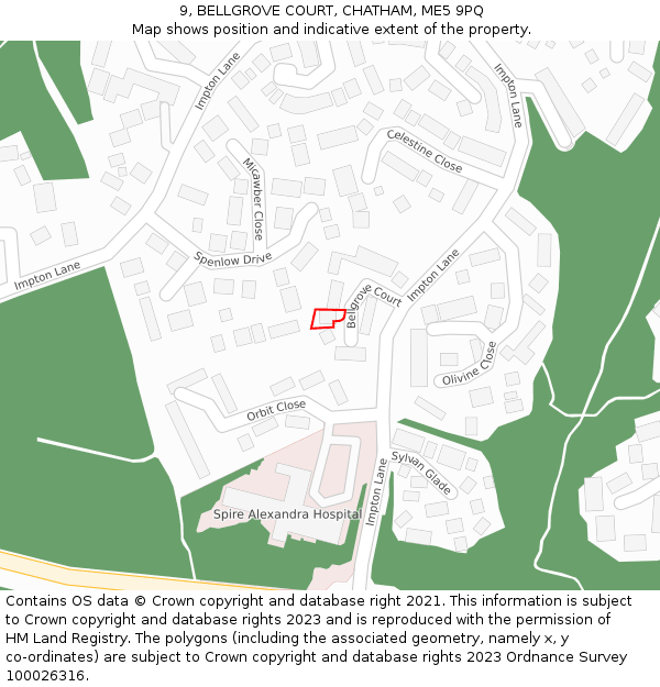 9, BELLGROVE COURT, CHATHAM, ME5 9PQ: Location map and indicative extent of plot