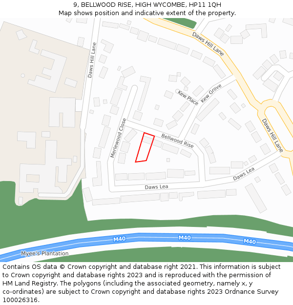 9, BELLWOOD RISE, HIGH WYCOMBE, HP11 1QH: Location map and indicative extent of plot