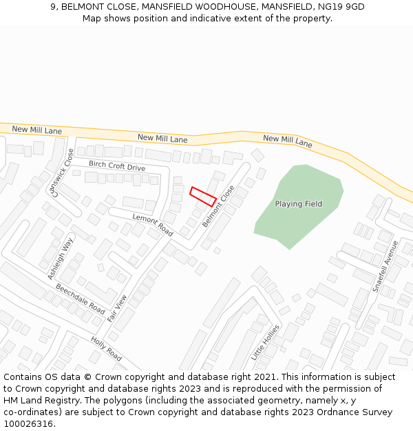 9, BELMONT CLOSE, MANSFIELD WOODHOUSE, MANSFIELD, NG19 9GD: Location map and indicative extent of plot