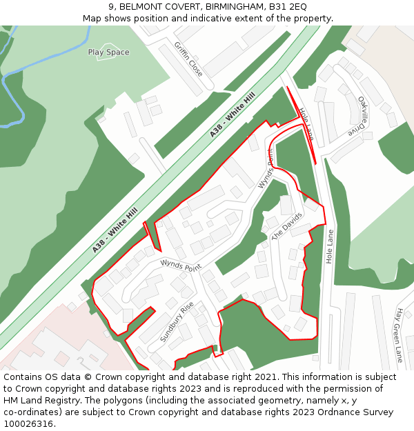 9, BELMONT COVERT, BIRMINGHAM, B31 2EQ: Location map and indicative extent of plot