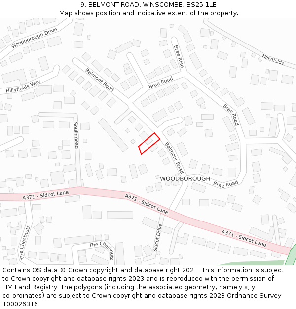 9, BELMONT ROAD, WINSCOMBE, BS25 1LE: Location map and indicative extent of plot