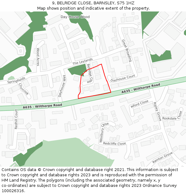 9, BELRIDGE CLOSE, BARNSLEY, S75 1HZ: Location map and indicative extent of plot