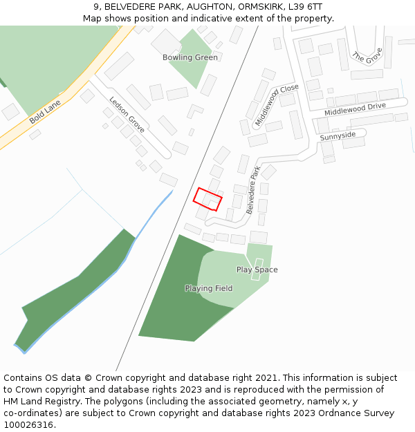 9, BELVEDERE PARK, AUGHTON, ORMSKIRK, L39 6TT: Location map and indicative extent of plot