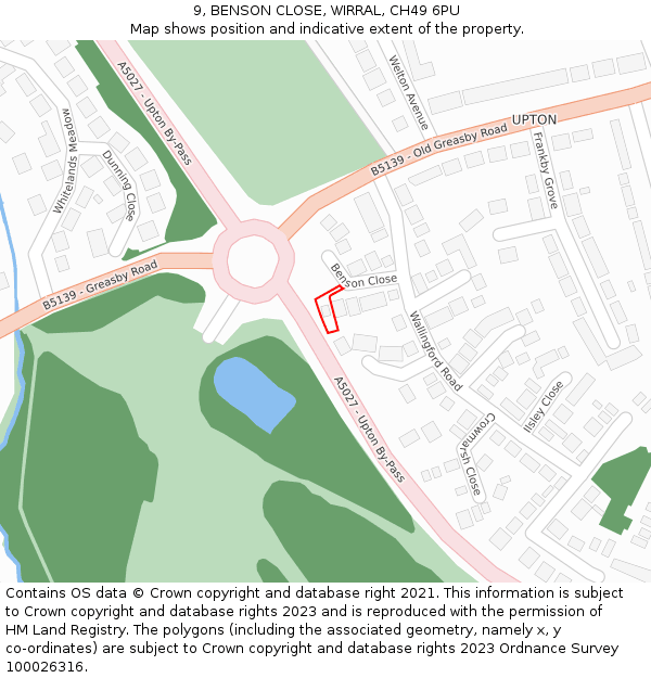 9, BENSON CLOSE, WIRRAL, CH49 6PU: Location map and indicative extent of plot