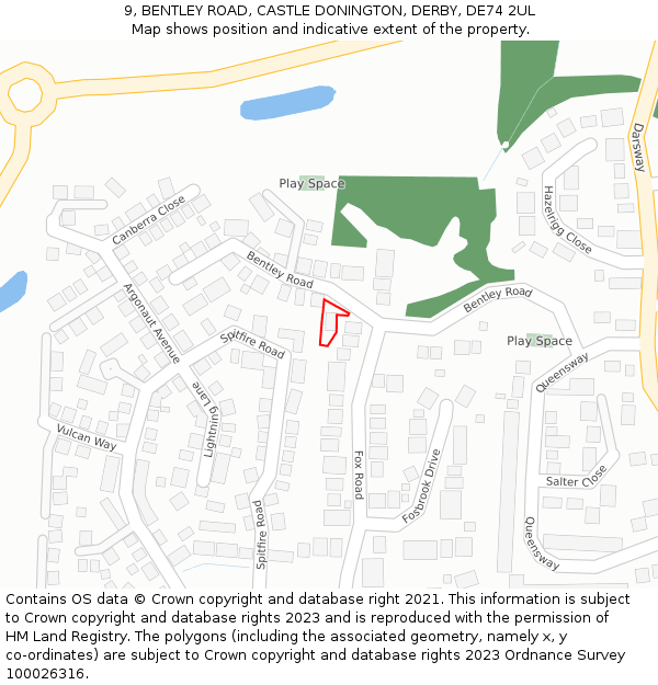 9, BENTLEY ROAD, CASTLE DONINGTON, DERBY, DE74 2UL: Location map and indicative extent of plot