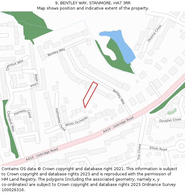 9, BENTLEY WAY, STANMORE, HA7 3RR: Location map and indicative extent of plot