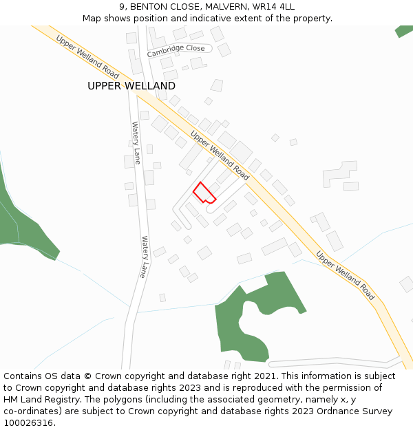 9, BENTON CLOSE, MALVERN, WR14 4LL: Location map and indicative extent of plot