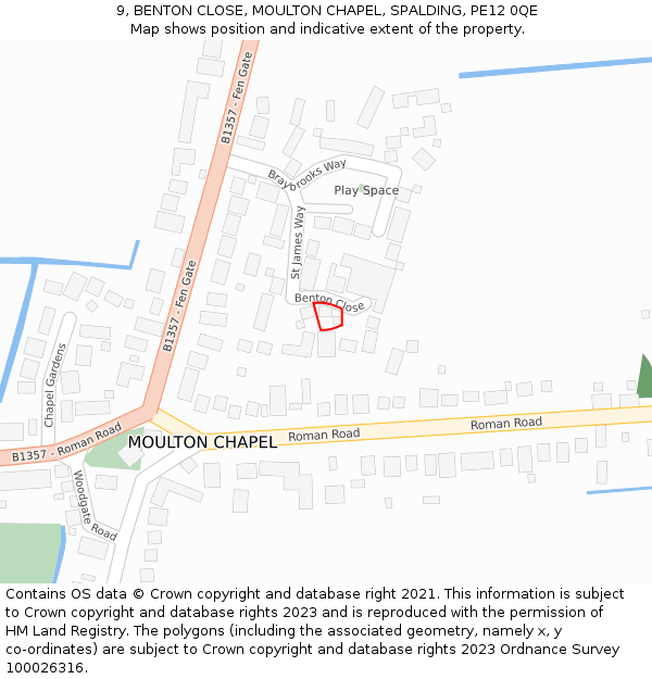 9, BENTON CLOSE, MOULTON CHAPEL, SPALDING, PE12 0QE: Location map and indicative extent of plot