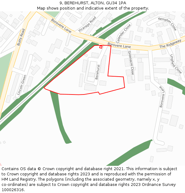 9, BEREHURST, ALTON, GU34 1PA: Location map and indicative extent of plot