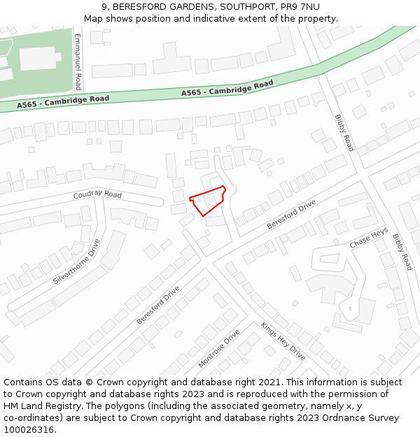 9, BERESFORD GARDENS, SOUTHPORT, PR9 7NU: Location map and indicative extent of plot