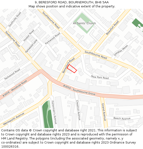 9, BERESFORD ROAD, BOURNEMOUTH, BH6 5AA: Location map and indicative extent of plot