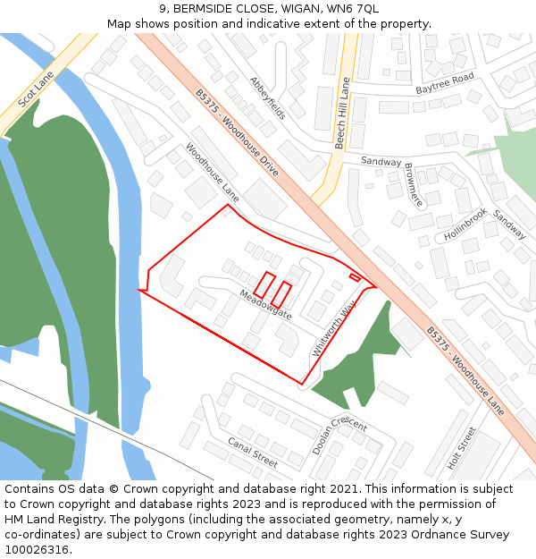 9, BERMSIDE CLOSE, WIGAN, WN6 7QL: Location map and indicative extent of plot