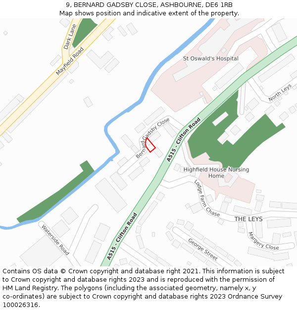 9, BERNARD GADSBY CLOSE, ASHBOURNE, DE6 1RB: Location map and indicative extent of plot