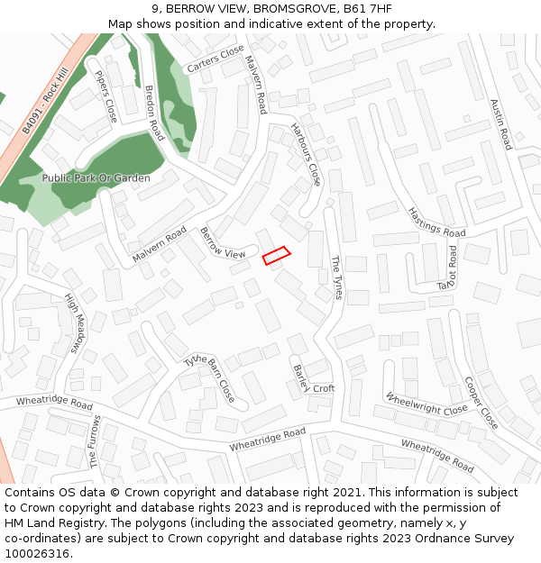 9, BERROW VIEW, BROMSGROVE, B61 7HF: Location map and indicative extent of plot