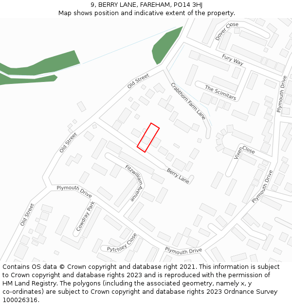 9, BERRY LANE, FAREHAM, PO14 3HJ: Location map and indicative extent of plot