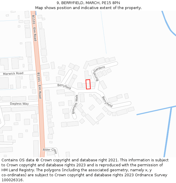 9, BERRYFIELD, MARCH, PE15 8PN: Location map and indicative extent of plot