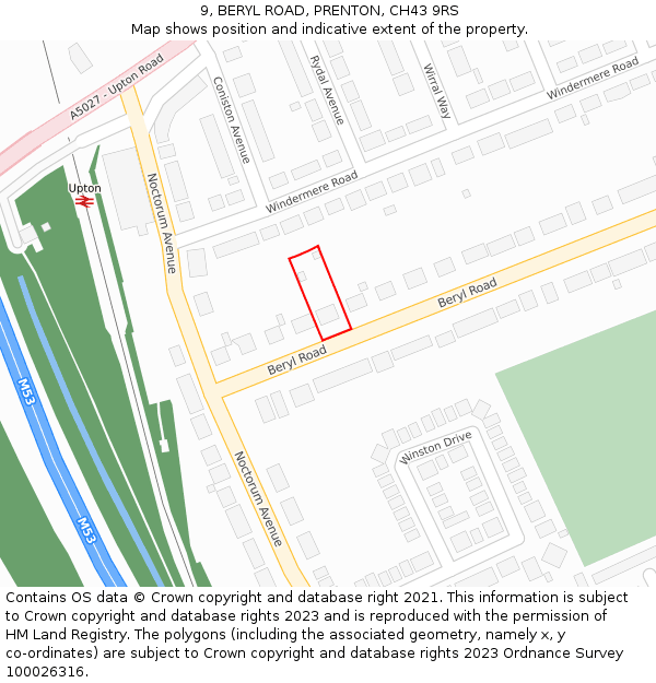 9, BERYL ROAD, PRENTON, CH43 9RS: Location map and indicative extent of plot