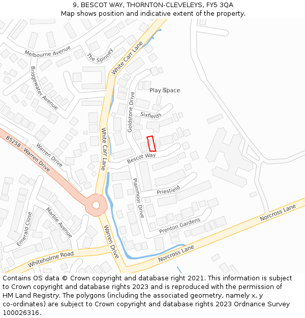 9, BESCOT WAY, THORNTON-CLEVELEYS, FY5 3QA: Location map and indicative extent of plot