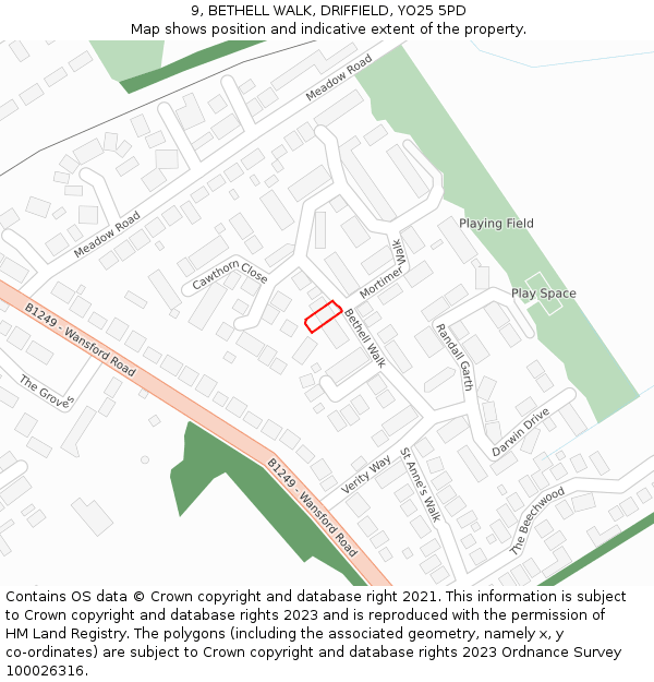 9, BETHELL WALK, DRIFFIELD, YO25 5PD: Location map and indicative extent of plot