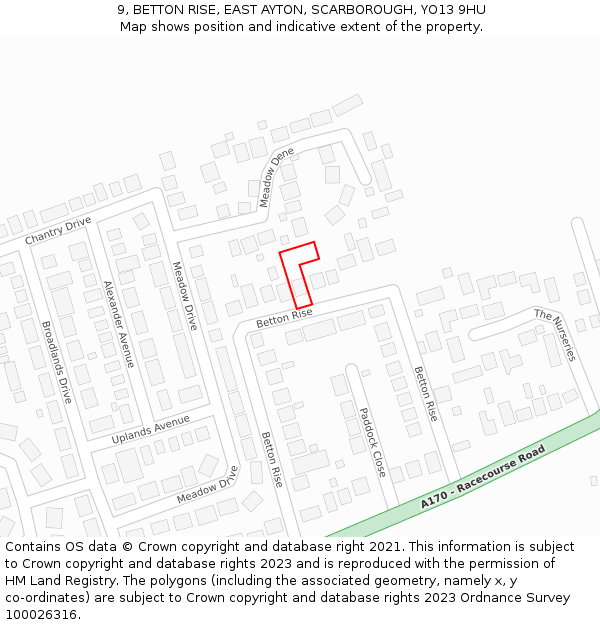 9, BETTON RISE, EAST AYTON, SCARBOROUGH, YO13 9HU: Location map and indicative extent of plot