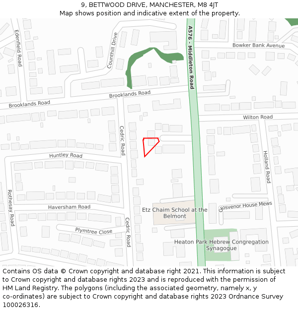 9, BETTWOOD DRIVE, MANCHESTER, M8 4JT: Location map and indicative extent of plot