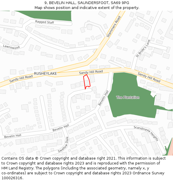 9, BEVELIN HALL, SAUNDERSFOOT, SA69 9PG: Location map and indicative extent of plot