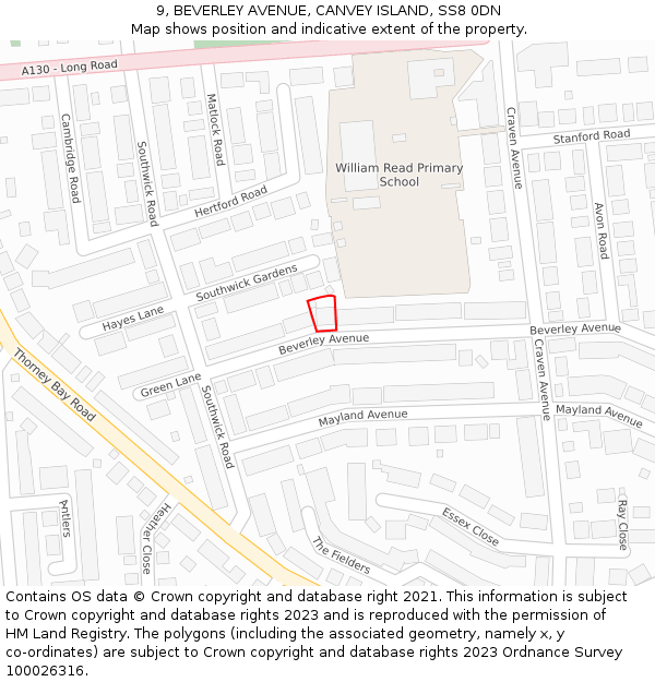 9, BEVERLEY AVENUE, CANVEY ISLAND, SS8 0DN: Location map and indicative extent of plot