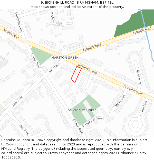9, BICKENHILL ROAD, BIRMINGHAM, B37 7EL: Location map and indicative extent of plot
