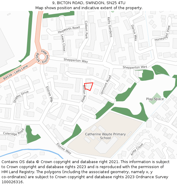 9, BICTON ROAD, SWINDON, SN25 4TU: Location map and indicative extent of plot
