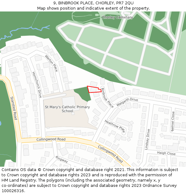 9, BINBROOK PLACE, CHORLEY, PR7 2QU: Location map and indicative extent of plot
