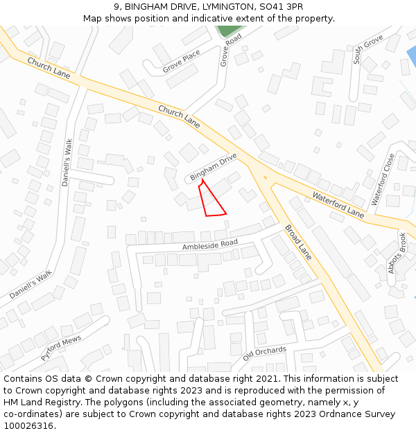 9, BINGHAM DRIVE, LYMINGTON, SO41 3PR: Location map and indicative extent of plot