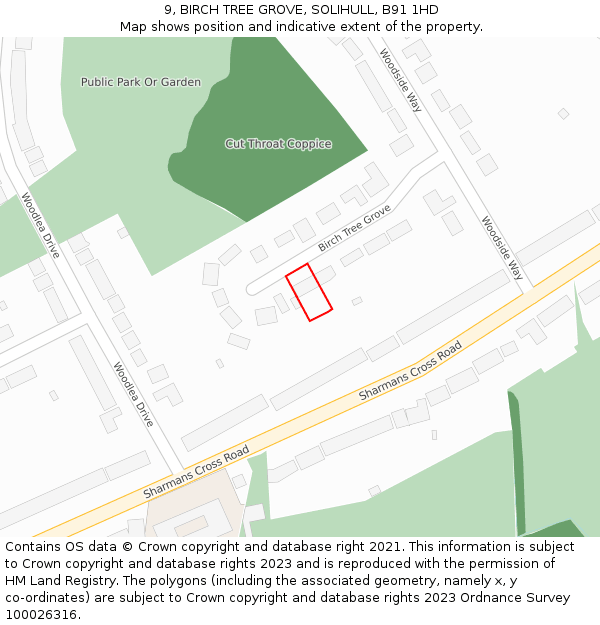 9, BIRCH TREE GROVE, SOLIHULL, B91 1HD: Location map and indicative extent of plot